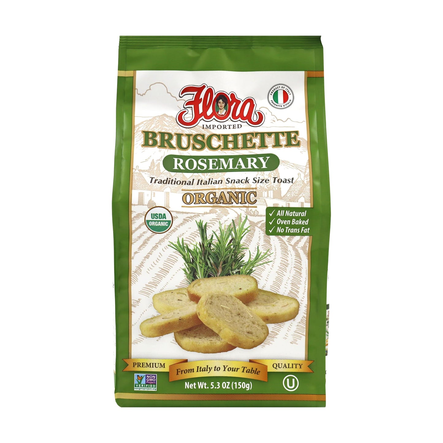 Flora Fine Foods Organic Bruschette Mini Toasts - Rosemary - 5.3 Ounce Pack