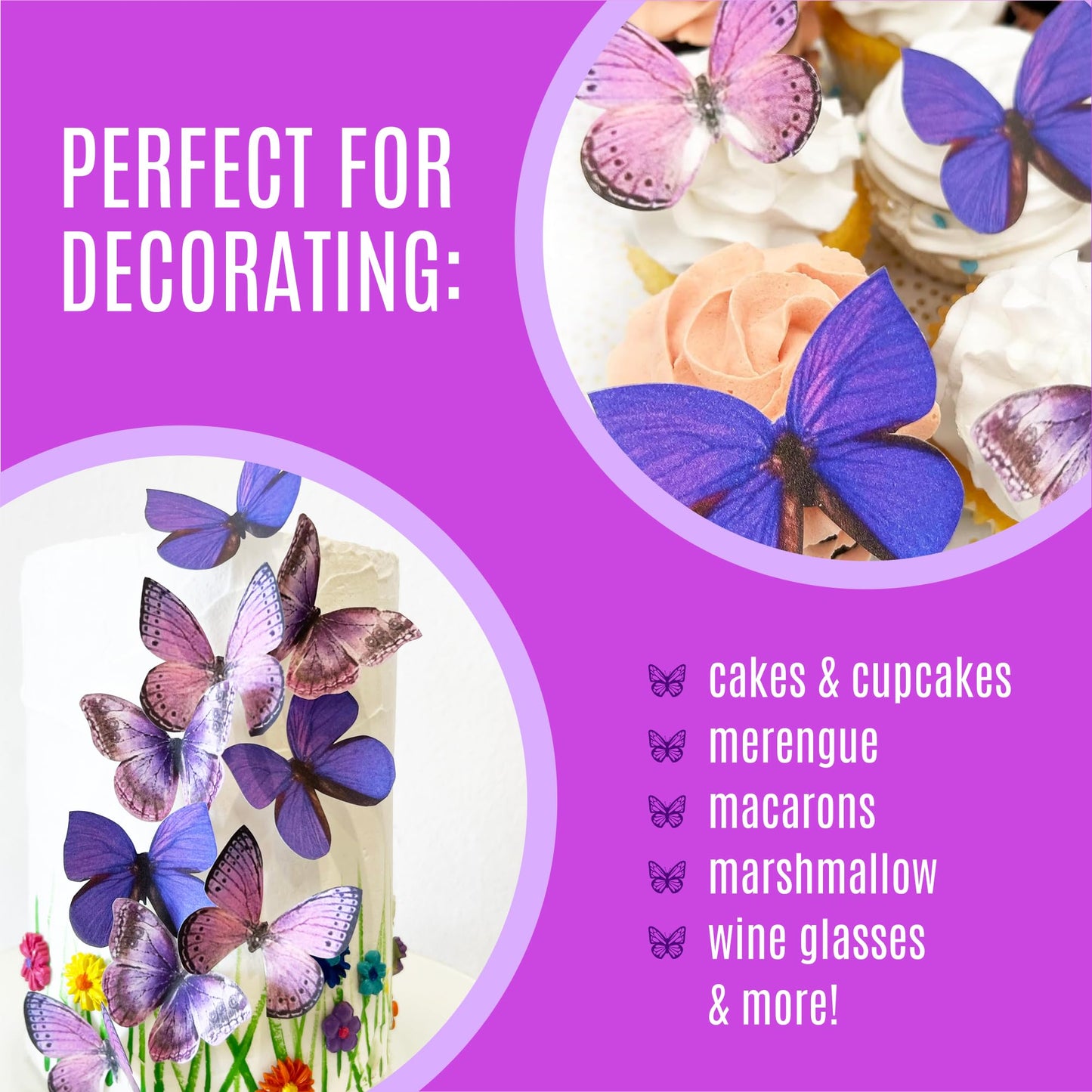 Sugar Robot Edible Butterflies - Large Cake & Cupcake Toppers, 3 inches, Purple, Made in USA