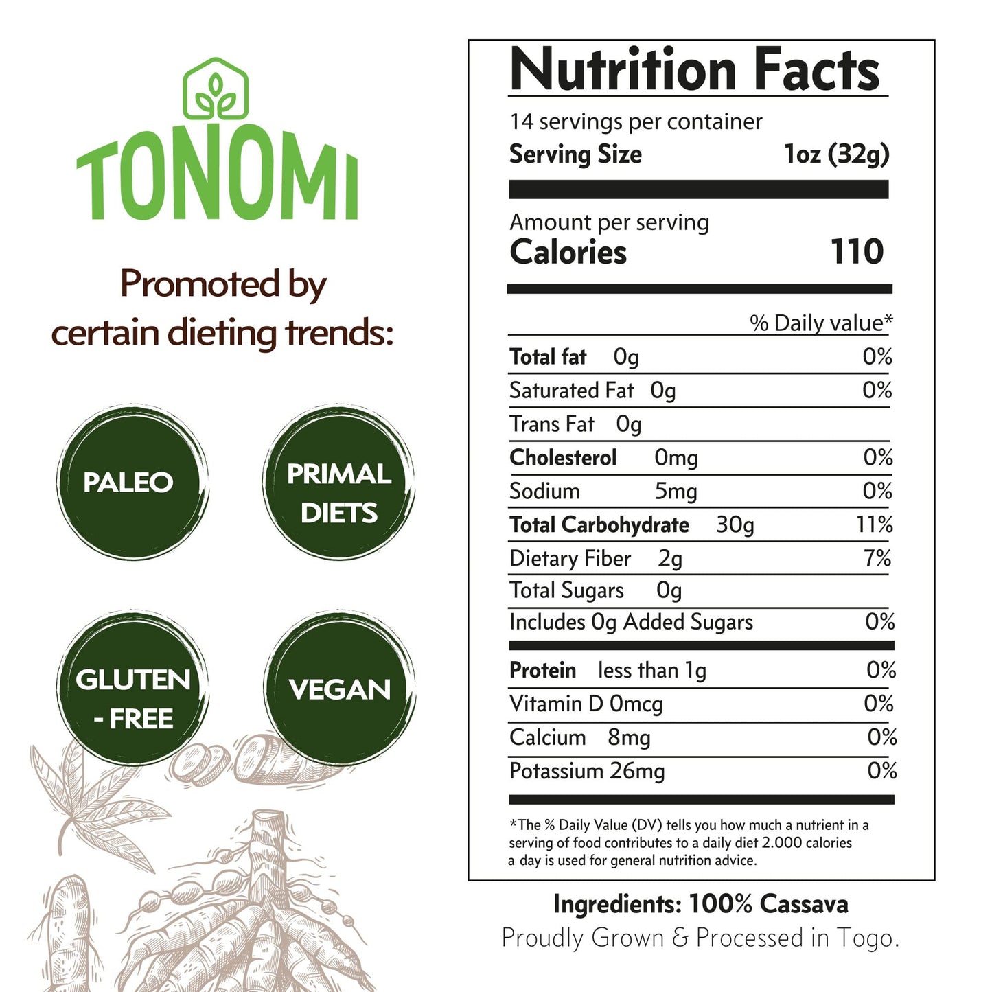 Tonomi All Natural Cassava Flour, Gluten-Free Flour For Baking, Paleo, Celiac, Verified Non-Gmo, Kosher And Halal, Made From 100