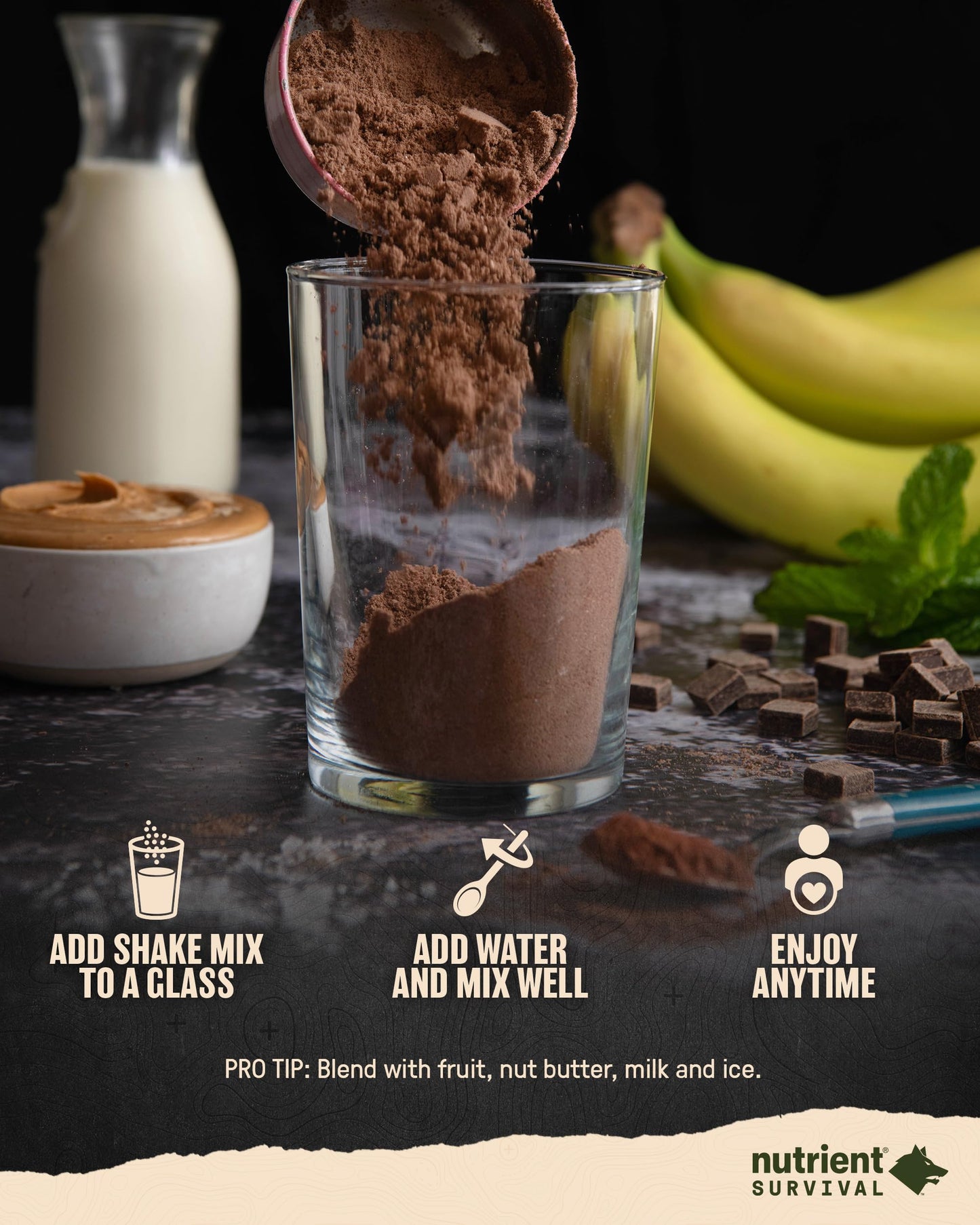 Nutrient Survival Protein Shake, Whey Protein Powder, Gluten Free, 2.07 lb, Creamy Chocolate, Shelf Stable up to 15 Years