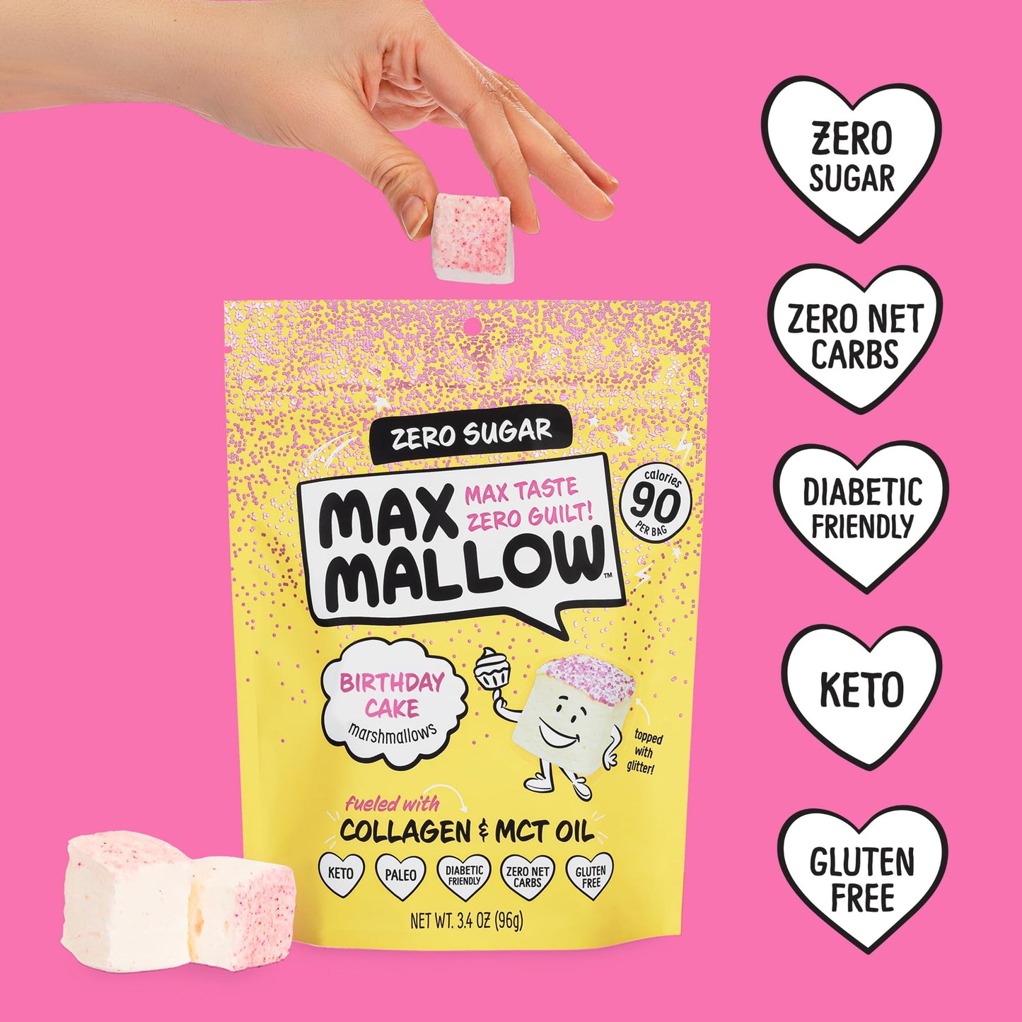 Know Brainer Max Mallow Sugar Free Marshmallows, Keto Friendly, 6 Pack, Perfect for Smores and Baking, Party Planner Color