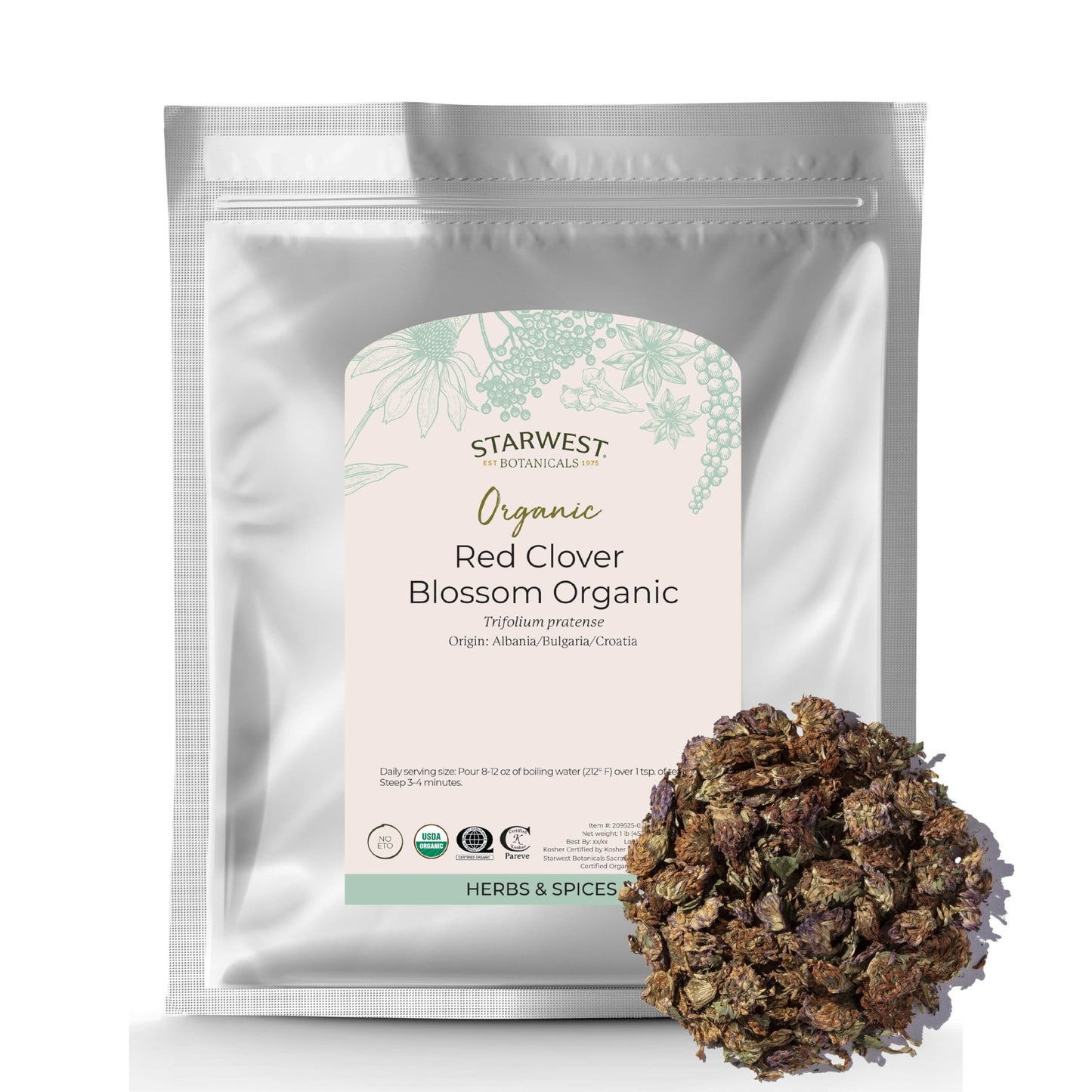 Starwest Botanicals Organic Red Clover Blossom Whole 1LB - 1 Pound (Pack of 1)