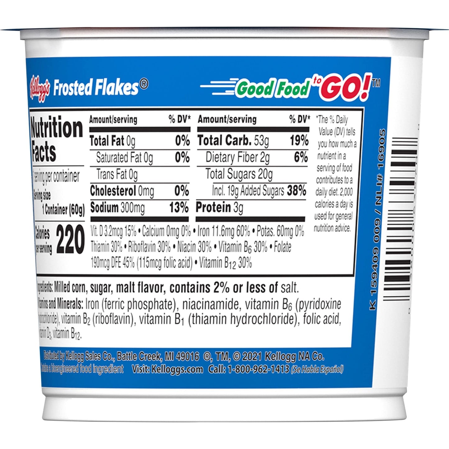 Kellogg s Frosted Flakes Breakfast Cereal Cups, 8 Vitamins and Minerals, Kids Snacks, Original, 25.2oz Case (12 Cups)