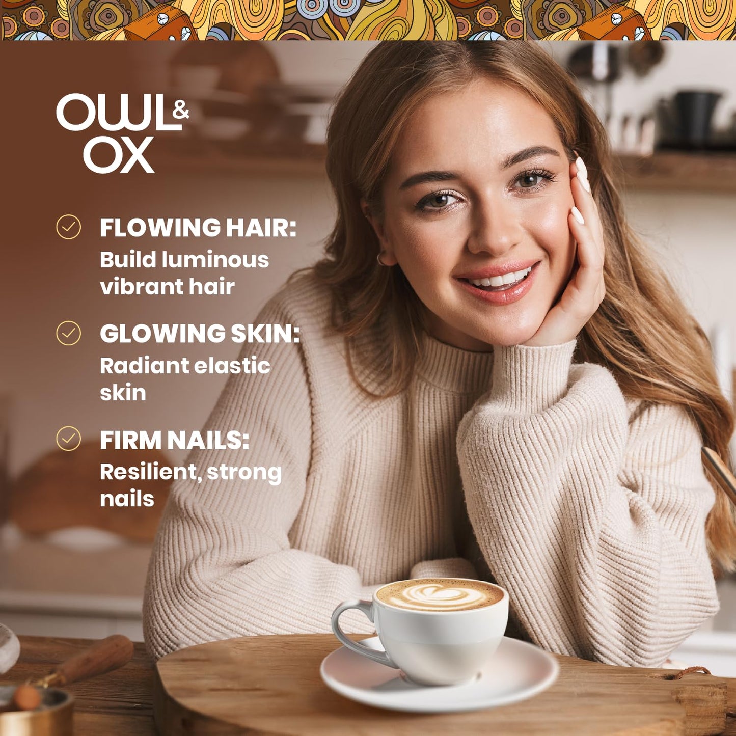 Owl & Ox Collagen Coffee Creamer With Biotin Healthy Hair, Skin And Nails | Liquid Blend, Gluten Free, Sugar Free, Dairy Free, &