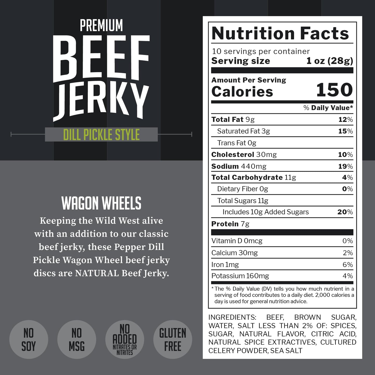 Top Notch Jerky Wagon Wheels Jerky - High Protein Snack, 10 Ounce, Made From Locally Raised Beef, Pepper Dill Pickle Flavor