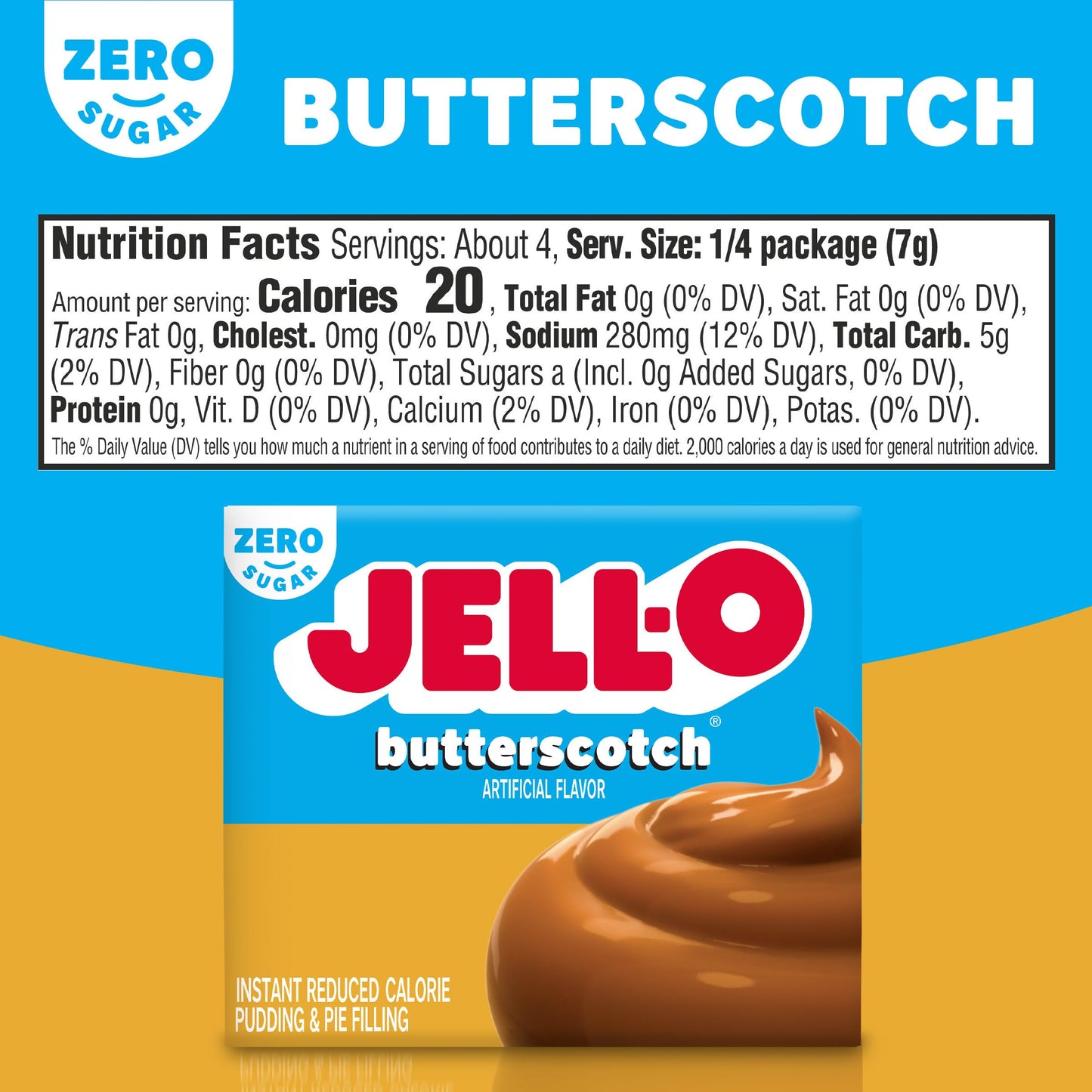 Jell-O Butterscotch Instant Pudding & Pie Filling Mix, Sugar Free & Fat Free, 24 Pack, 1 oz Boxes