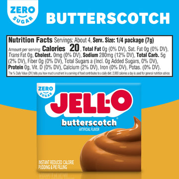 Jell-O Butterscotch Instant Pudding & Pie Filling Mix, Sugar Free & Fat Free, 24 Pack, 1 oz Boxes
