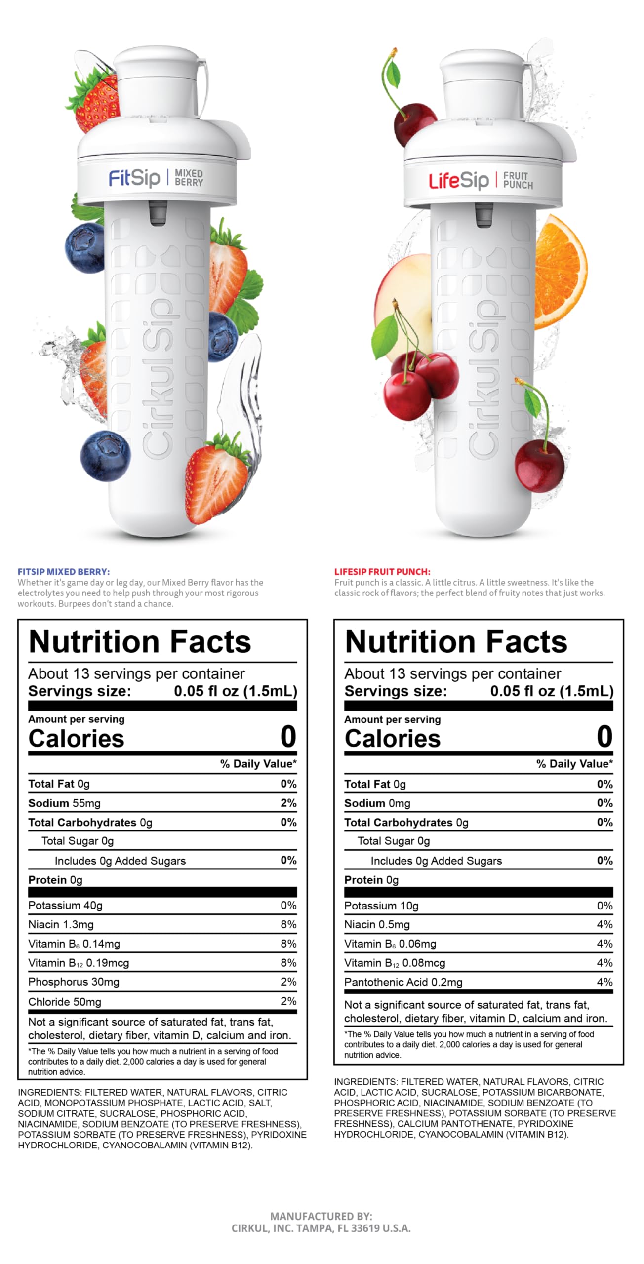 Cirkul 22Oz. White Stainless Steel Water Bottle Starter Kit With Blue Lid, 2 Flavor Cartridges (1 Lifesip Fruit Punch And 1 Fits