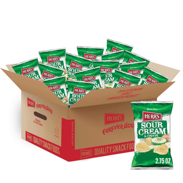 Herrs Sour Cream and Onion Potato Chips, 2.75 Ounce (Pack of 24 Bags) - Classic Chips with Rich Sour Cream and Onion Flavor - G