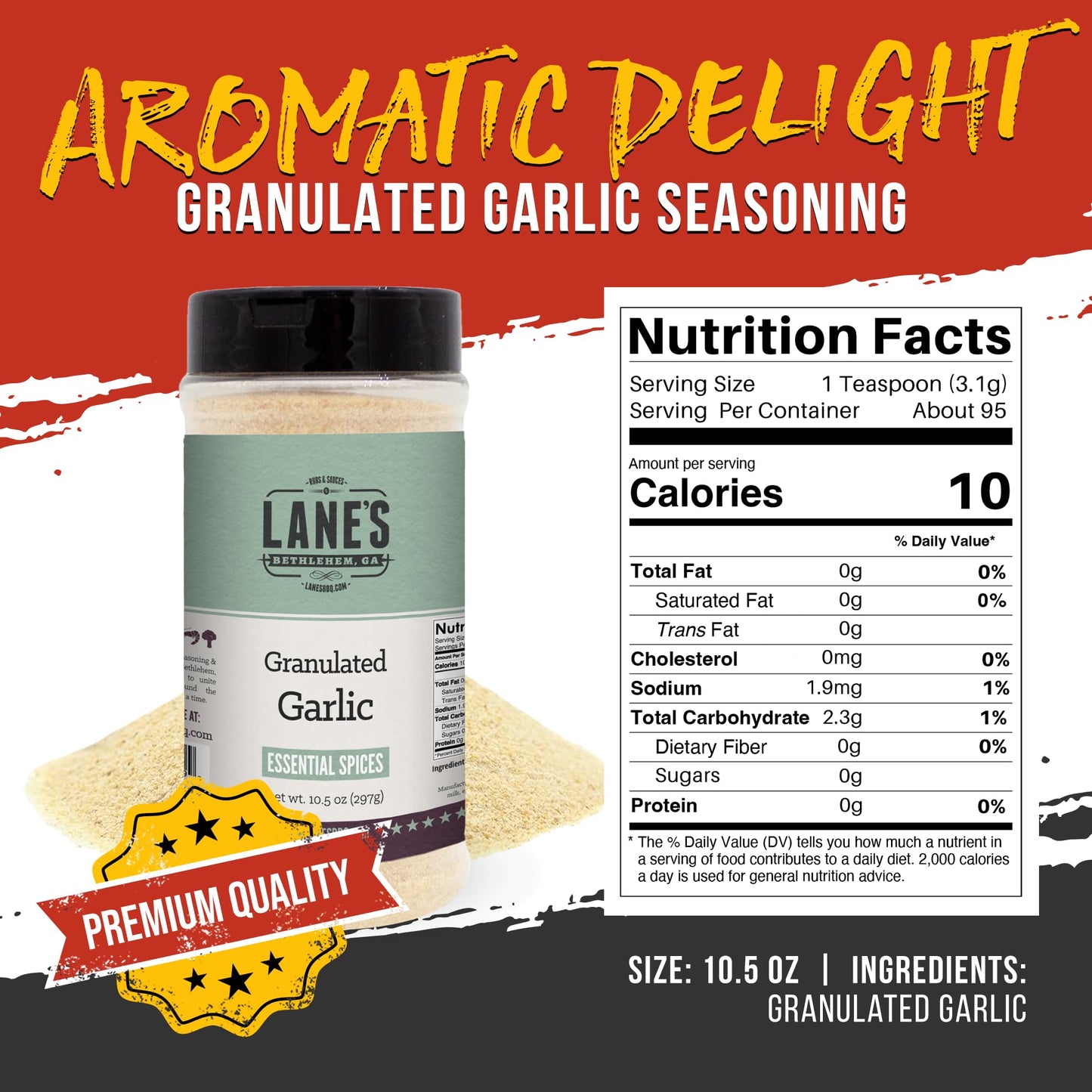 Lane'S Granulated Garlic, All-Natural Granulated Garlic Powder, Perfect For Sauces And Dry Rubs Garlic Seasoning, Made In Usa Ga