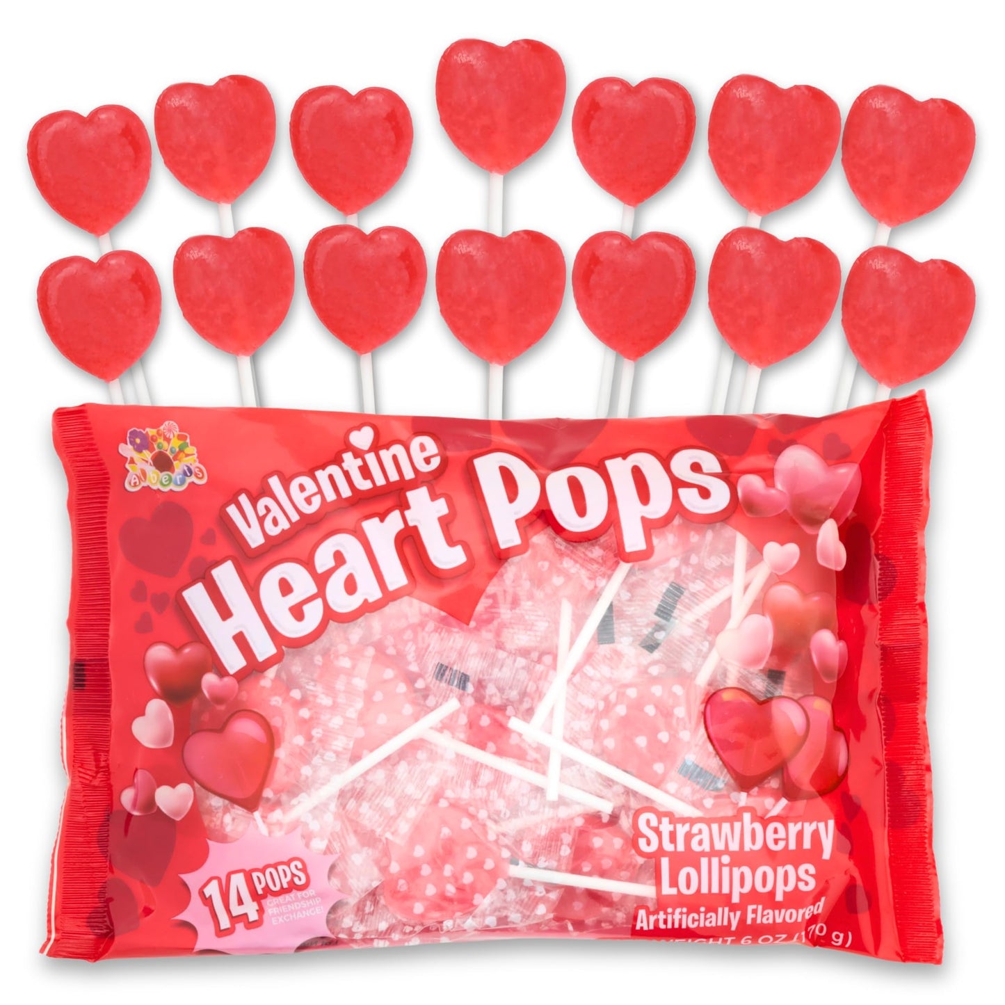 Alberts Heart Shaped Lollipops, Strawberry Flavored, Individually Wrapped, 14 Count, 6 Ounces