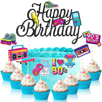 41 Pieces 90'S Retro Theme Cupcake Toppers 90'S Birthday Party Cake Toppers 90'S Retro Party Cake Dessert Diy Decoration For Bir