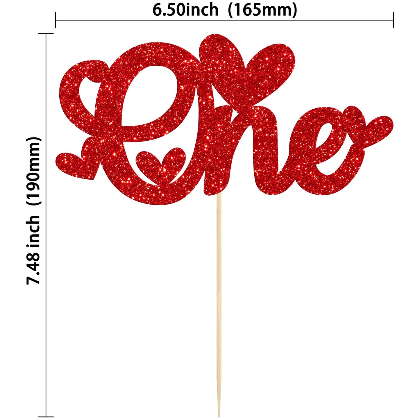 Gyufise Cake Topper Glitter Love Heart 1st Valentines Day Red Paper Model ZN0579-4-R