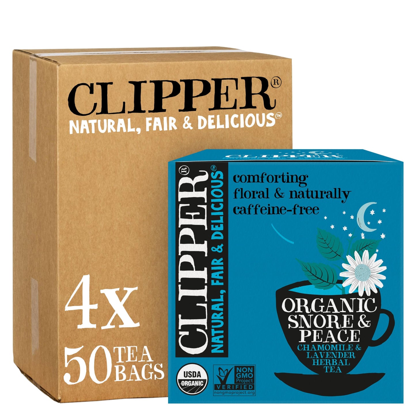 Clipper Tea Snore and Peace Herbal Tea, Chamomile & Lavender, Caffeine Free, USDA Organic, 200 Tea Bags (50 Count Pack of 4)