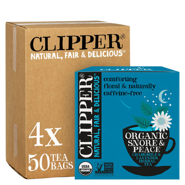 Clipper Tea Snore and Peace Herbal Tea, Chamomile & Lavender, Caffeine Free, USDA Organic, 200 Tea Bags (50 Count Pack of 4)