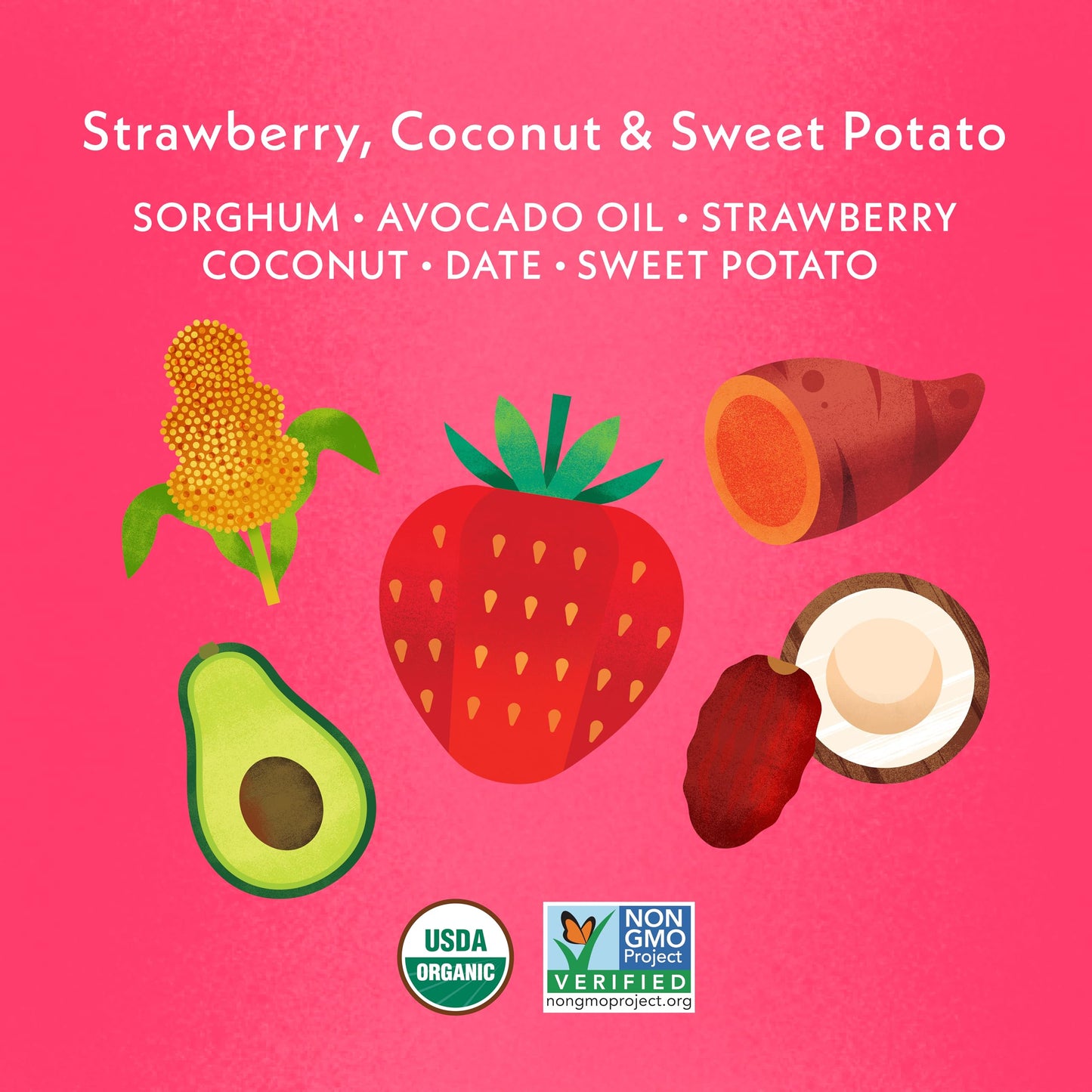Once Upon A Farm Strawberry, Coconut & Sweet Potato Puffed Sorghum Snack, Fruit & Veggie Puffs, Non Gmo, 1.5 Ounces (Pack Of 6)