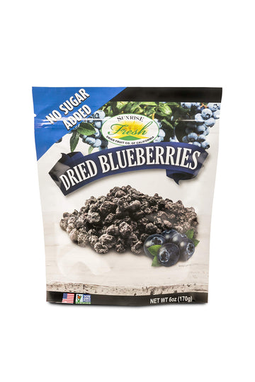 Sunrise Fresh Dried Blueberries, 6Oz Bag - No Sugar Added, Dehydrated Fruit For Baking, Healthy Snack