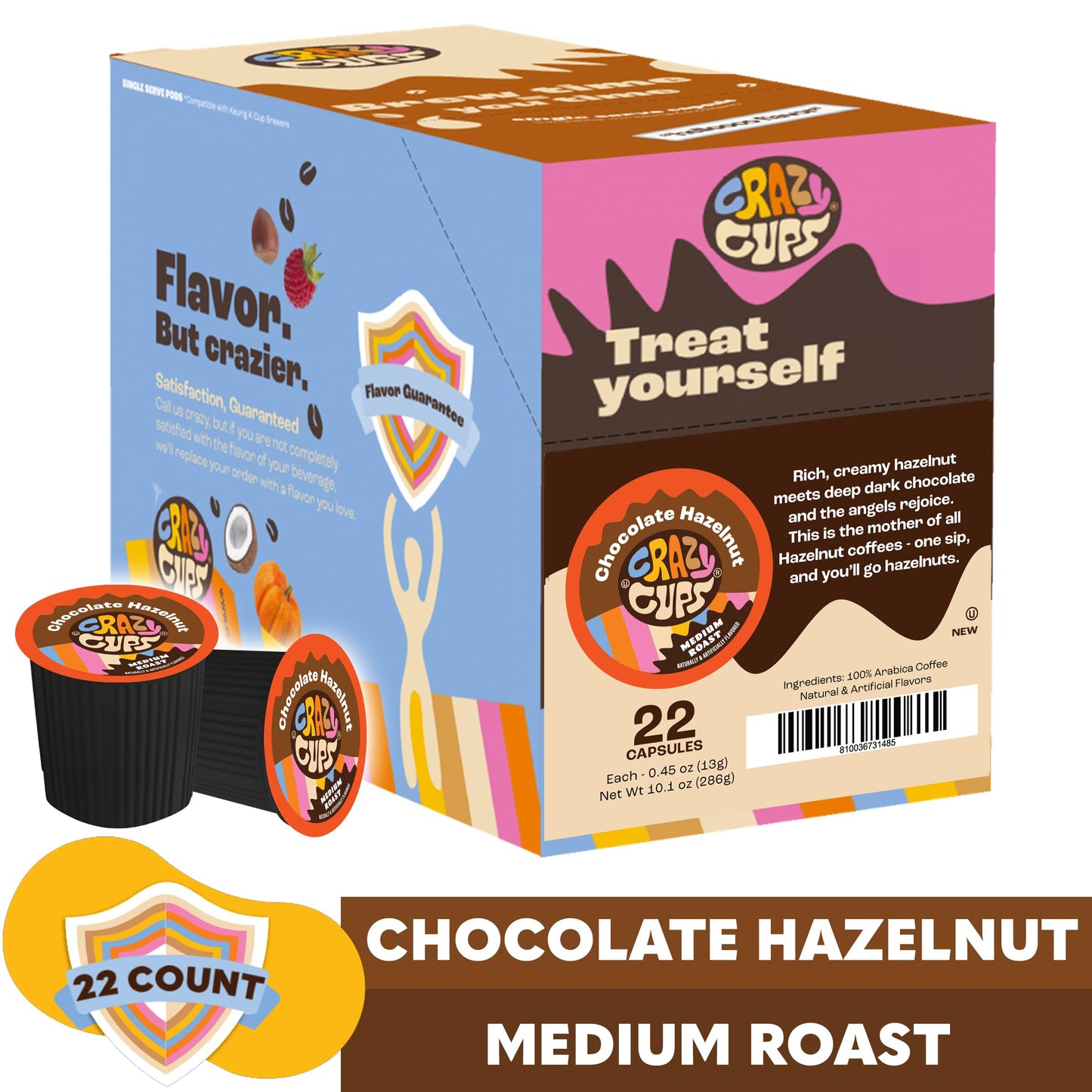 Crazy Cups Flavored Coffee Pods for Keurig, Better Than Hazelnut, 22 Count, Recyclable