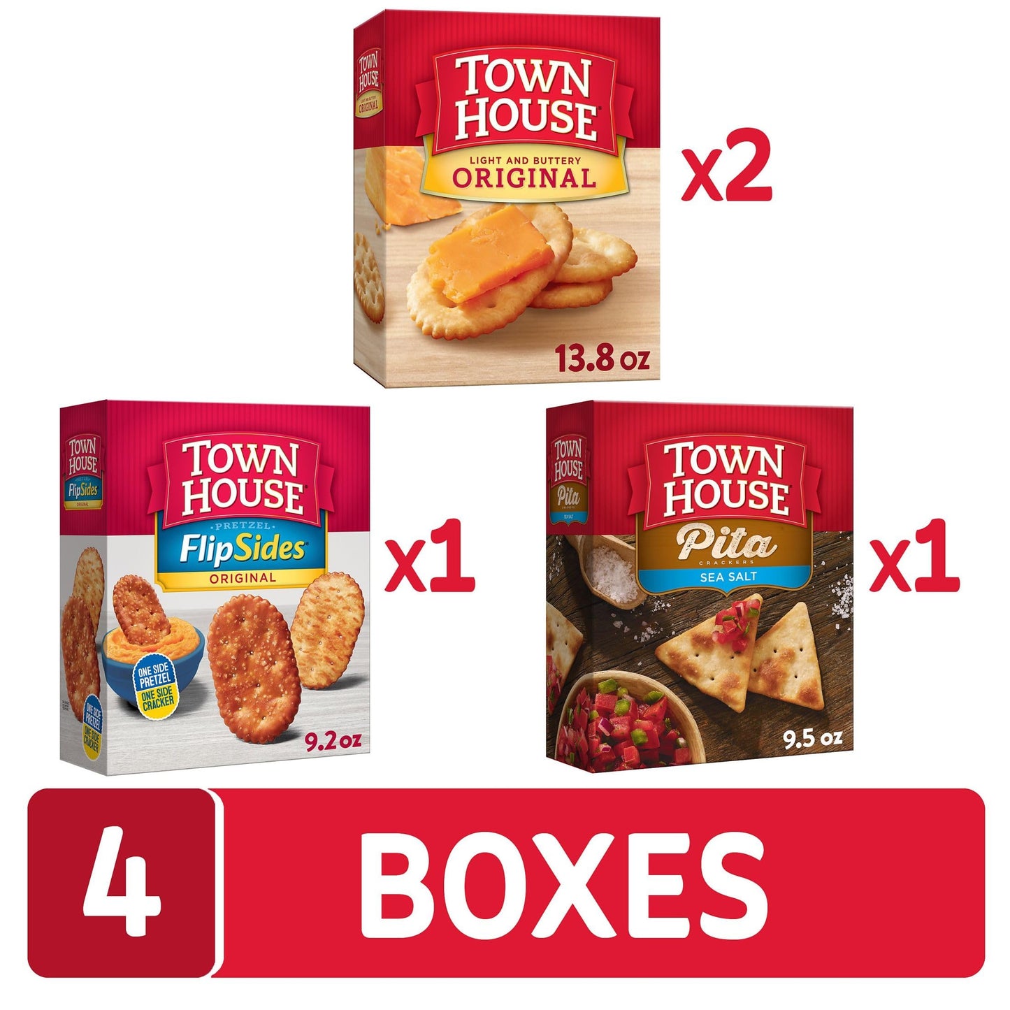 Town House Crackers, 3-Flavor Variety Pack, 4 Boxes