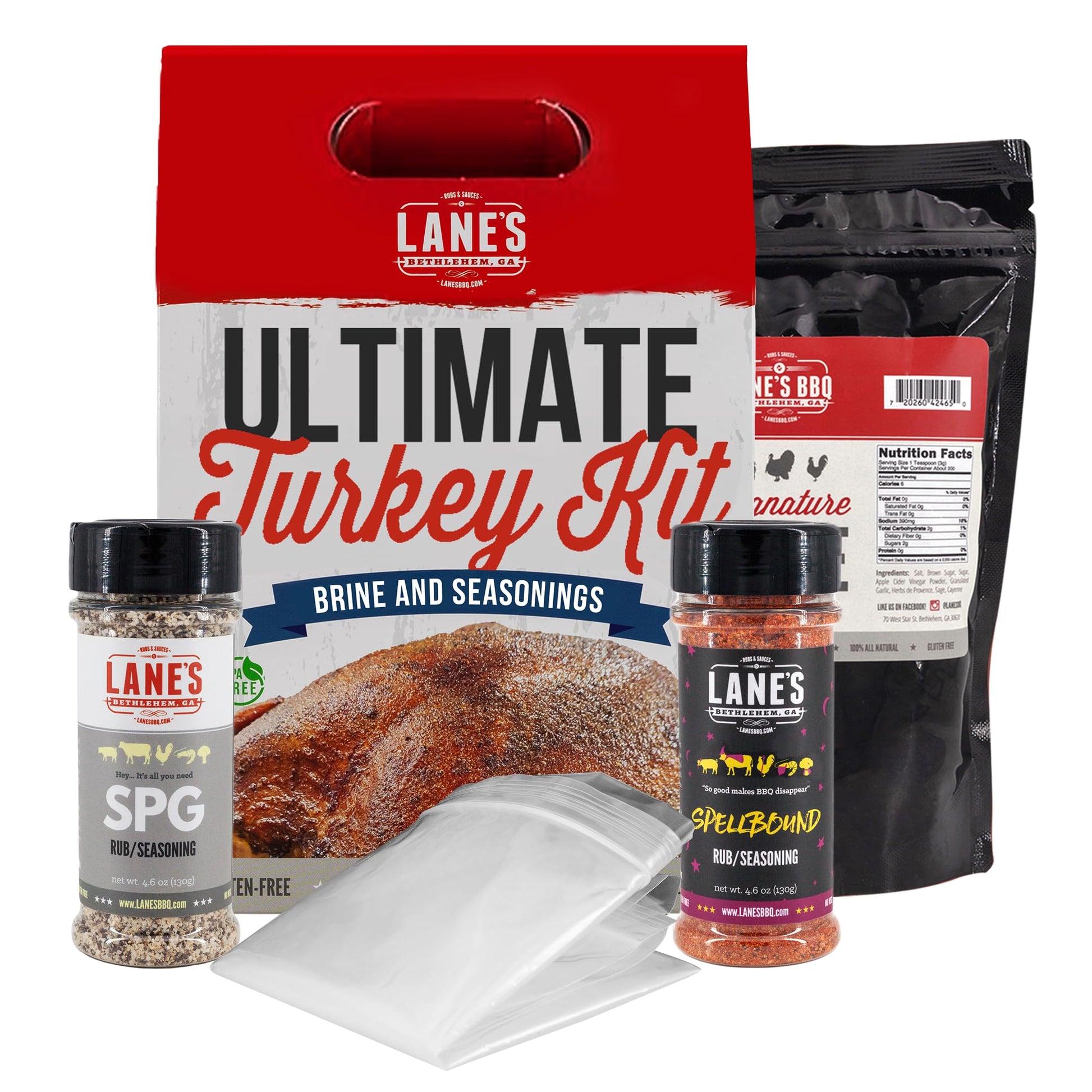 Lanes Ultimate Turkey Brine Kit with Bag & 1 Spellbound and 1 SPG Seasoning, 100% Natural, No Preservatives, No-MSG, Gluten-Free