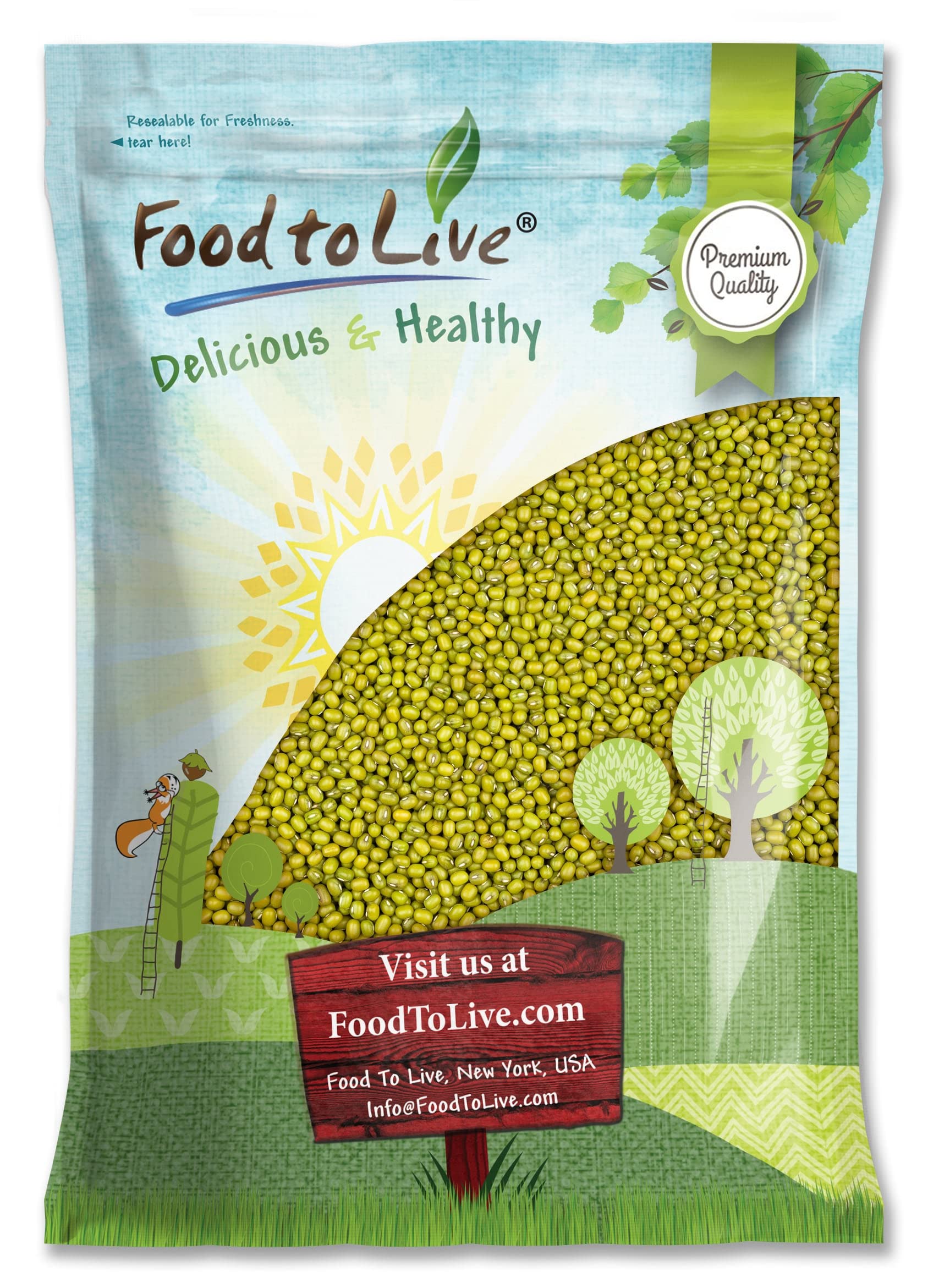 Food to Live - Mung Beans, 15 Pounds Whole, Dried, Raw Moong, Kosher, Vegan, Sirtfood, Bulk Green Gram, Low Sodium, Good Source 