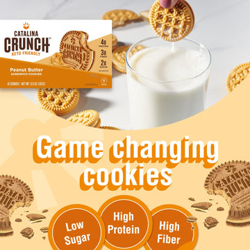 Catalina Crunch Peanut Butter Sandwich Cookies, Healthy Snacks for Kids & Adults, Vegan, Low Sugar 2g, Low Carb, High Protein 4g