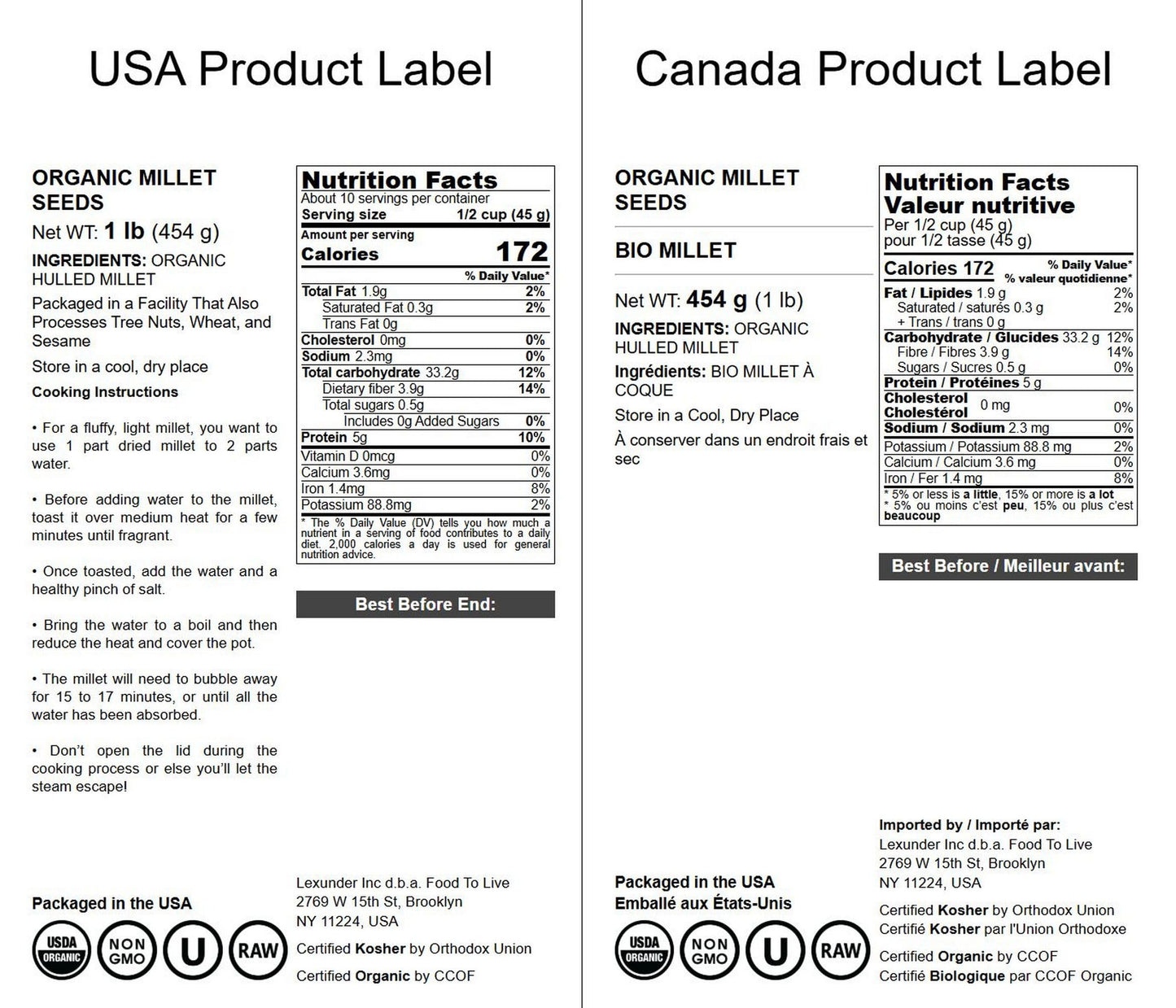 Food to Live Organic Hulled Millet, 1 Pound - Whole Grain Seeds, Non-GMO, Kosher, Raw, Bulk, Product of the USA