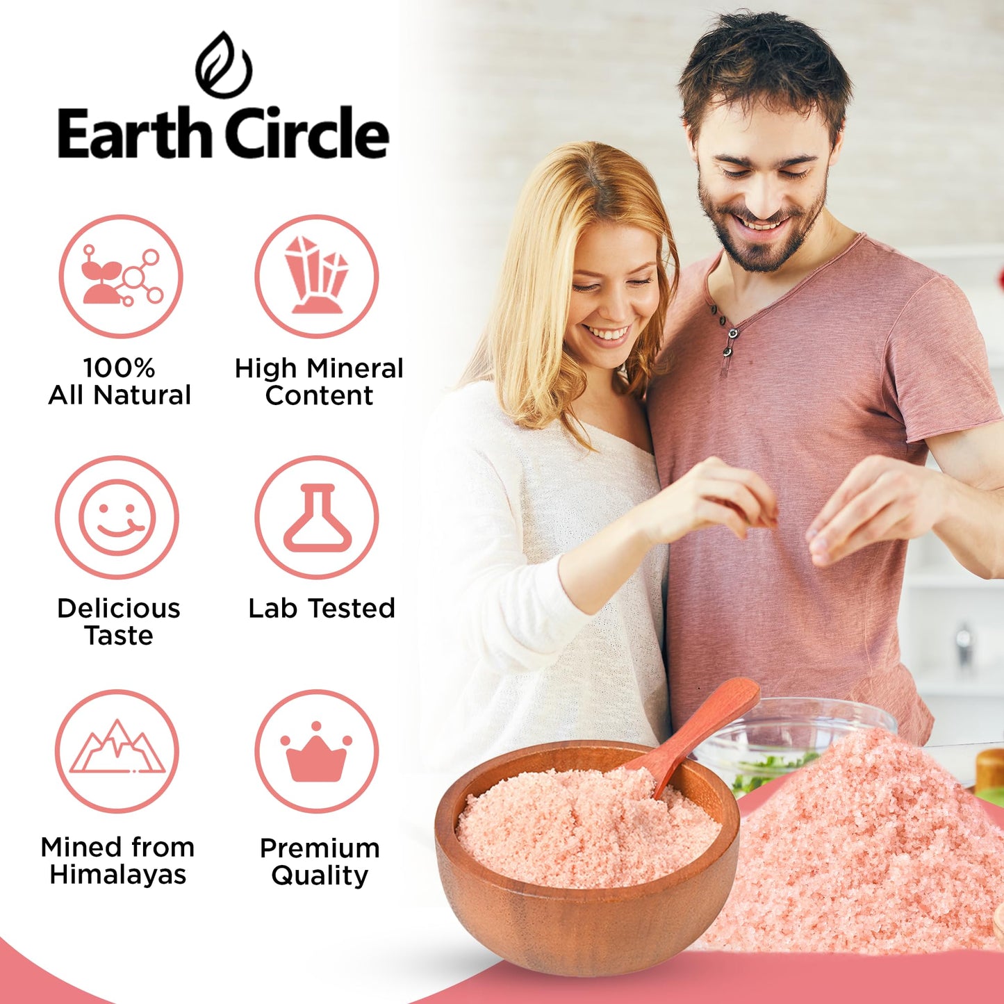 Earth Circle Premium Himalayan Pink Salt, Culinary Grade, 16 Ounce (Pack of 3)