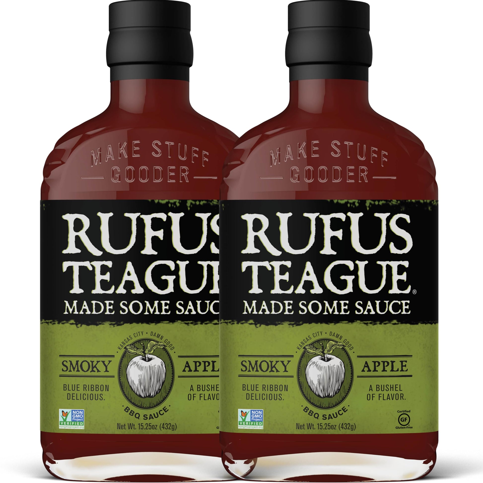 Rufus Teague Smoky Apple BBQ Sauce - Premium Barbecue Sauce - 15.25 oz Bottles - 2 Pack
