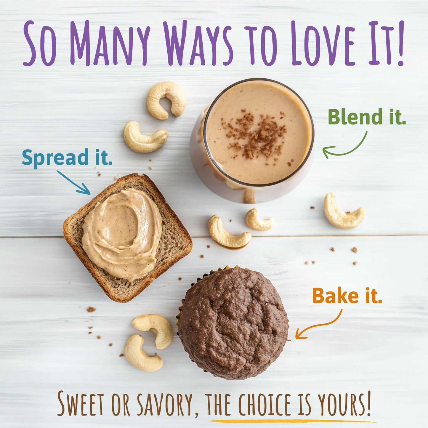 Sunshine Nut Co. Gourmet Cashew Butter Trio (Salt, Herbs, Sugar & Spice) - Creamy Natural Nut Butter, Ethically Sourced, Vegan,