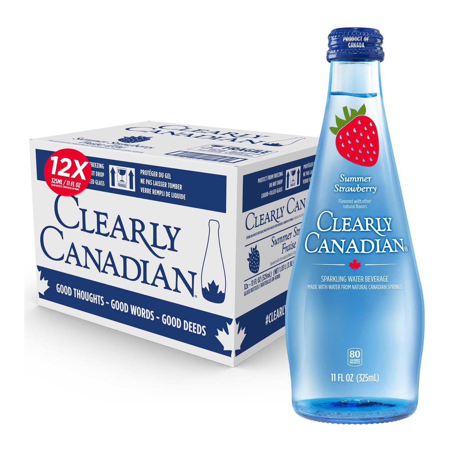 Clearly Canadian Sparkling Spring Water, Summer Strawberry Flavor, 12 Pack of 11 Fl Oz Bottles