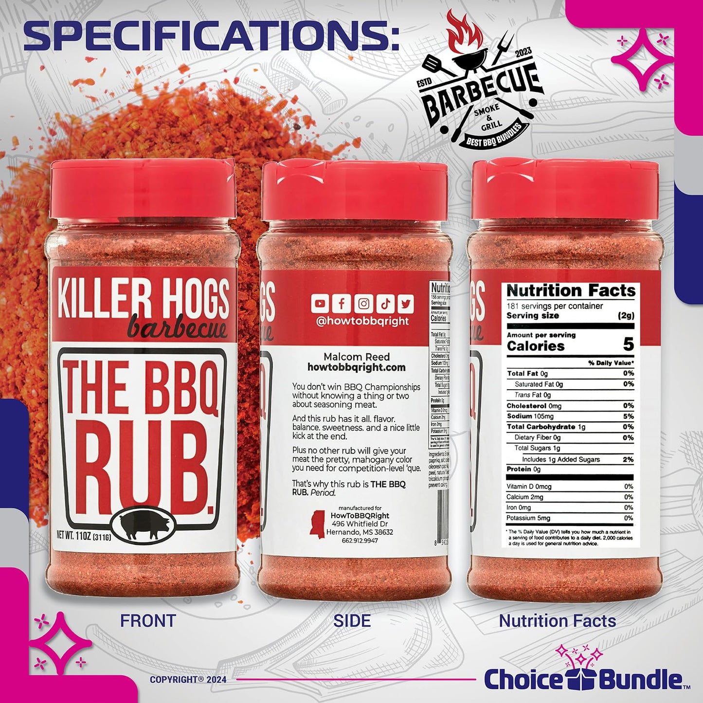 Choice Bundle reduceer Hogs AP All Purpose Seasoning & BBQ Rub 2 Pack, 25 oz Total, Ideal for Grilling and Barbecuing