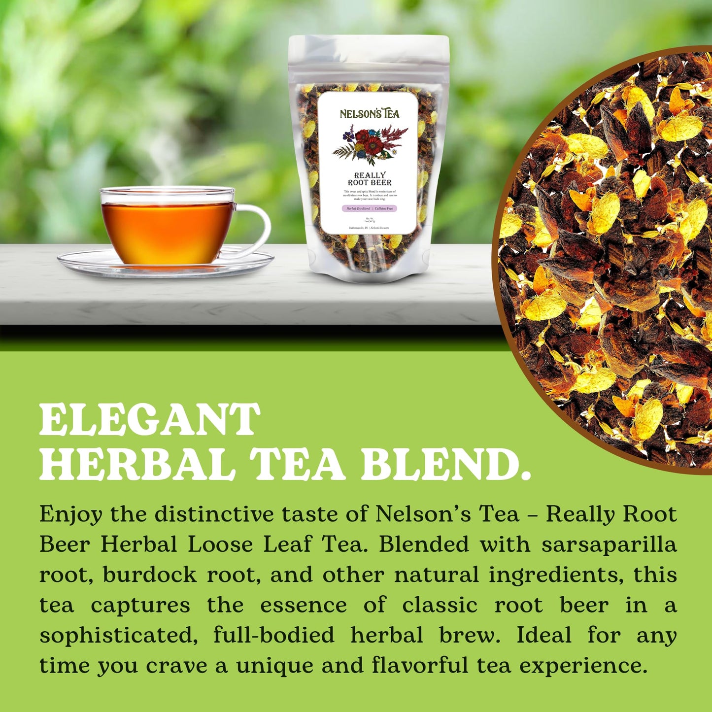 Nelsons Tea Herbal Loose Leaf Tea Blend - Caffeine Free Sarsaparilla, Sassafras & Burdock - 2 oz