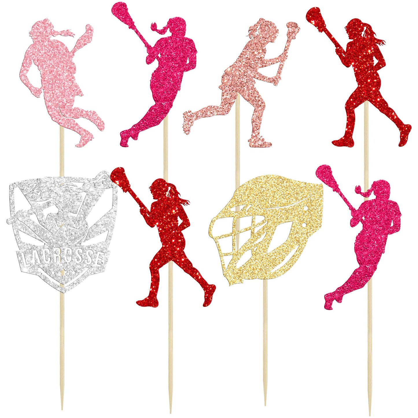 Gyufise 24Pcs Lacrosse Cupcake Toppers Glitter Lacrosse Party Decorations Lacrosse Player Cupcake Picks For Lacrosse Sport Baby