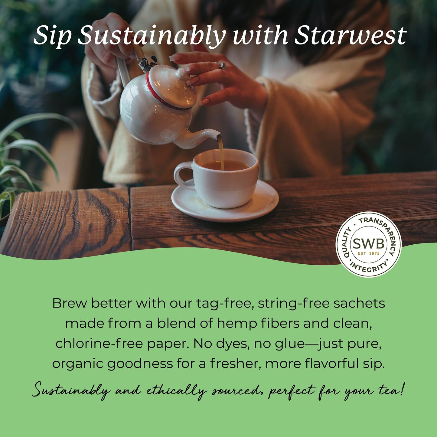 Starwest Botanicals Organic Lemon Balm Leaf Tea - Calming Herbal Tea for Women & Men  Caffeine Free  USDA Organic Lemon Balm Leaf  String Free Sachets  Non GMO - Bulk Pack  100 Tea Bags
