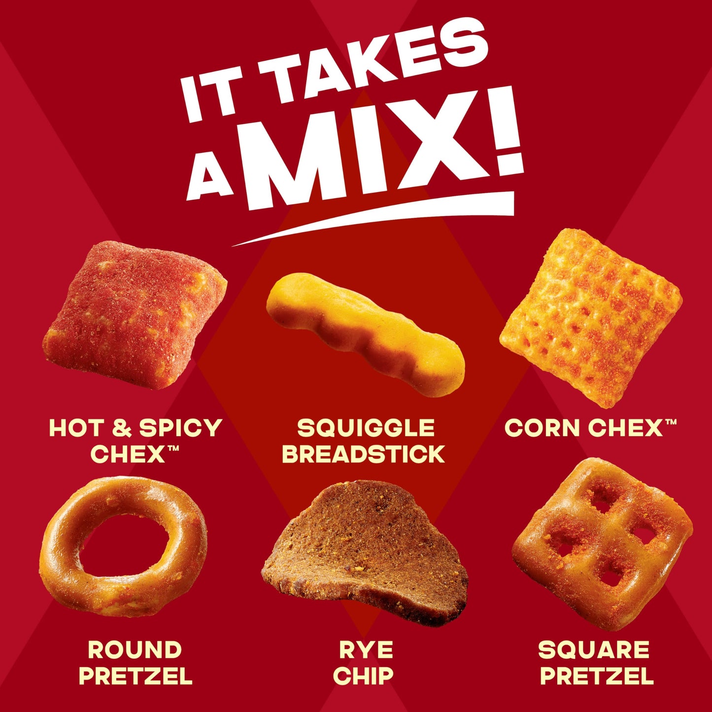 Chex Mix Hot and Spicy Savory Snack Mix  Family Size  Snack Bag  13.5 oz