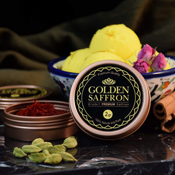 Golden Saffron, Finest Pure Premium All Red Saffron Threads, Grade A+ Super Negin Non-Gmo Verified. For Tea, Paella, Rice, Desserts, Golden Milk And Risotto (2 Grams)