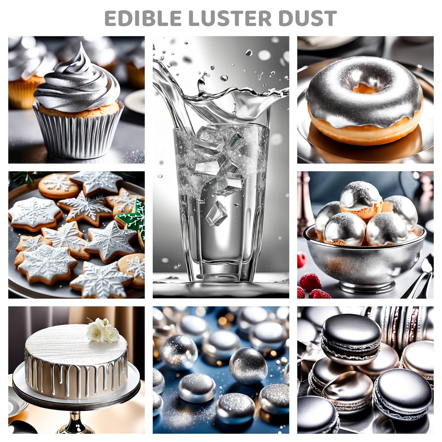 Cherrysea Luster Dust Edible Shimmer Powder, 15g Bottle, Food Grade Coloring for Cakes, Cookies, Fondant, Silver