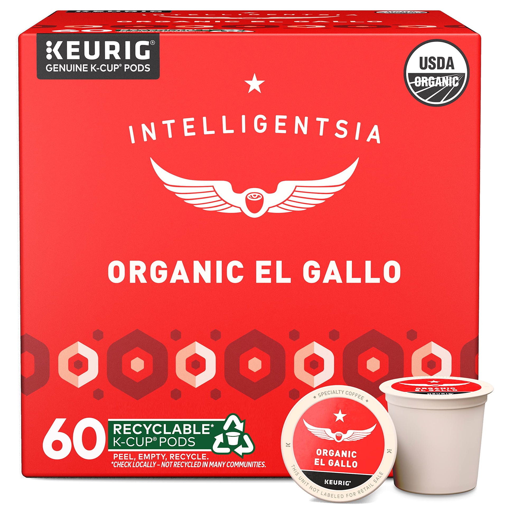 Intelligentsia Coffee K-Cup Pods, Light Roast, Organic El Gallo, 60 Count (6 Boxes of 10 Pods)