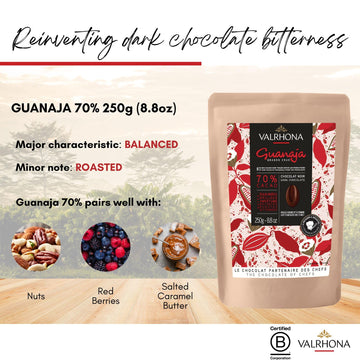 Valrhona Premium French Baking Dark Chocolate Discs (Feves). Classic Guanaja 70% Cacao. Easy Melt. Easy To Chop. Intense & Smooth With Bitter Notes. Sauces, Cakes, Mousses, Frostings 250G (Pack Of 1)