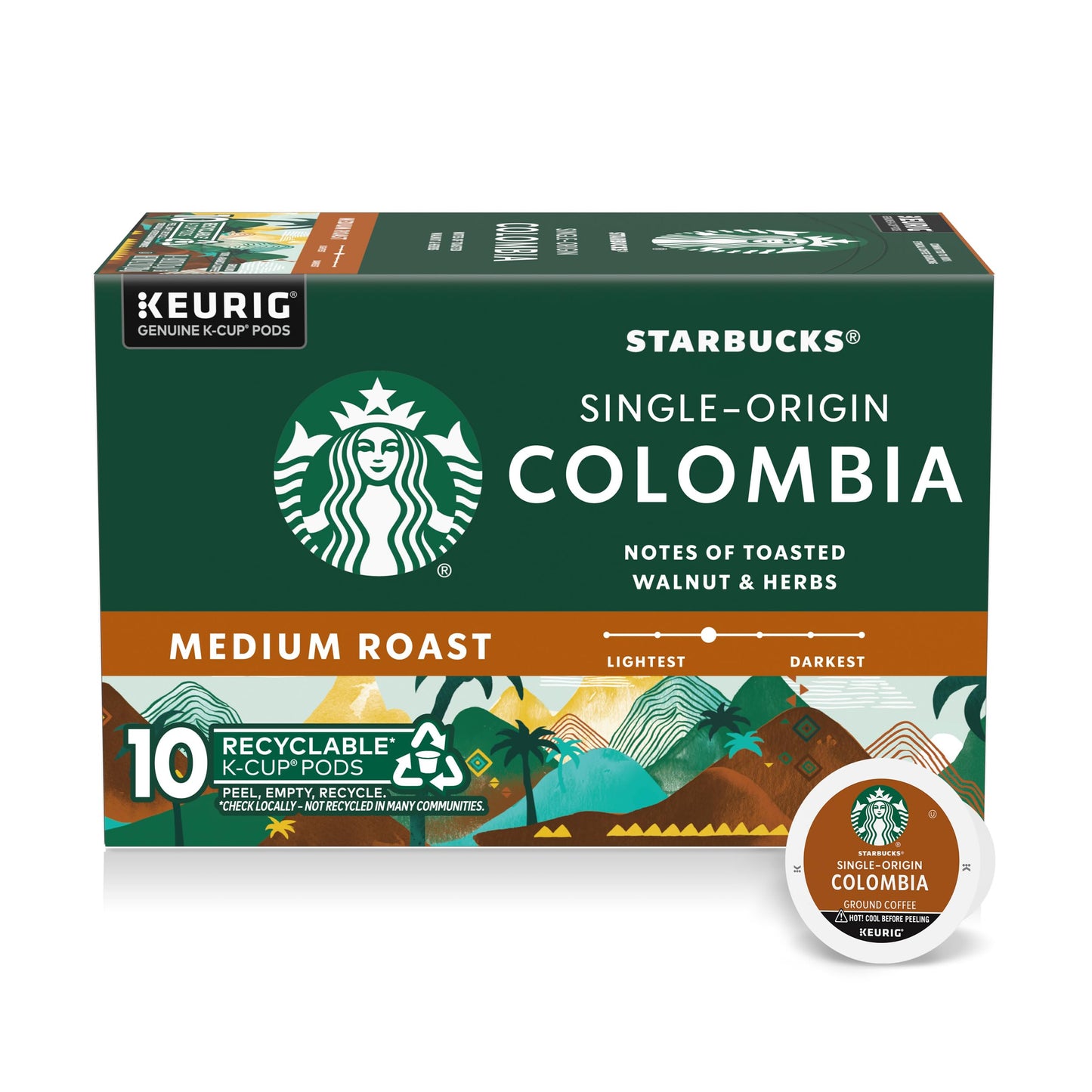 Starbucks K-Cup Coffee Pods  Medium Roast Hot Or Iced Coffee  Single-Oriflavor Blend Colombia  10 Keurig Pods