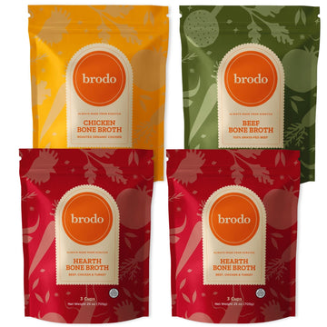 Brodo Classic Variety Pack with Collagen & Protein, Includes Organic Chicken, 100% Grass-Fed Beef, & Hearth Bone Broths for Sipp