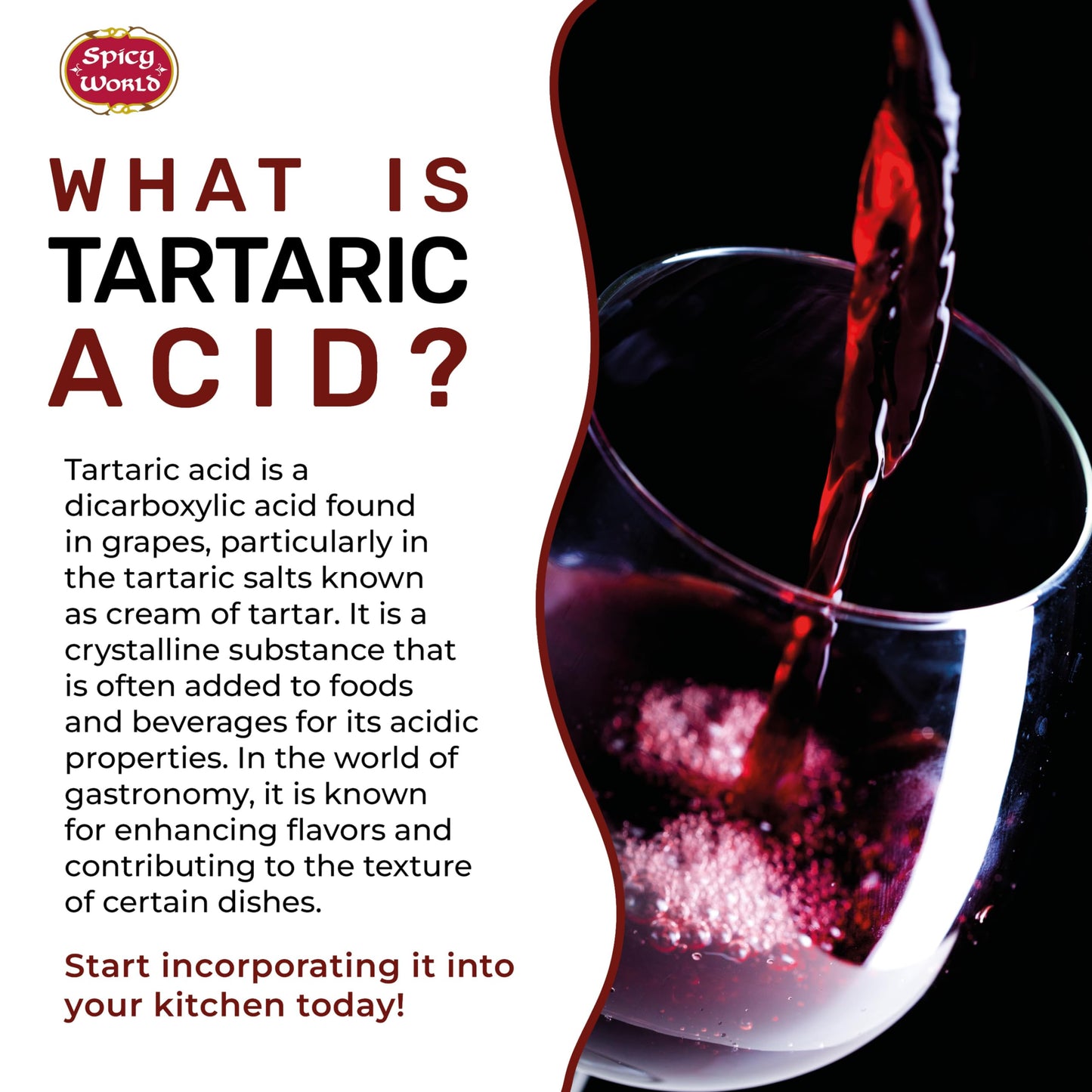 Spicy World Tartaric Acid Pure - Food Grade, USP Certified, Vegan, 3.5oz