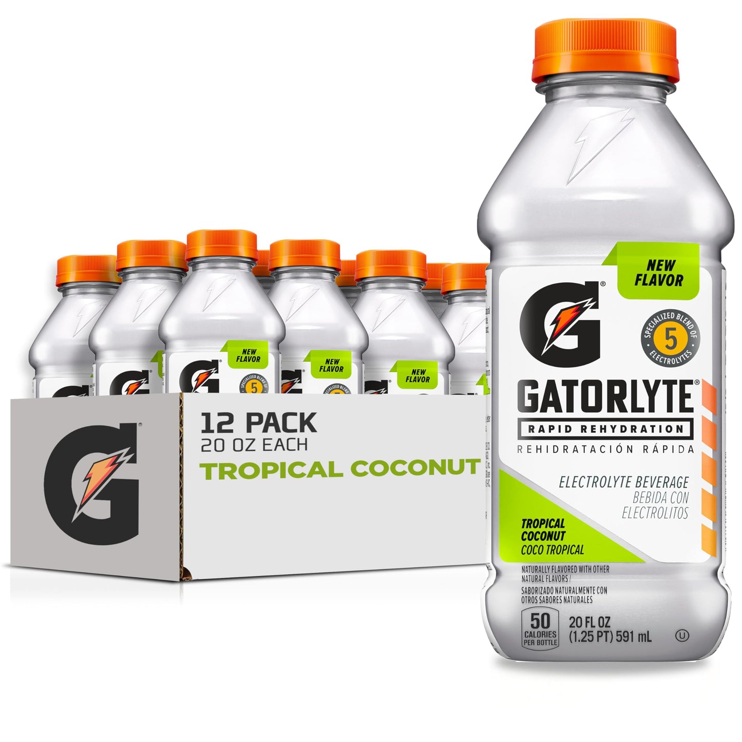 Gatorlyte Rapid Rehydration Electrolyte Drink, Tropical Coconut, Specialized Blend Of 5 Electrolytes, Lower Sugar, No Artificial