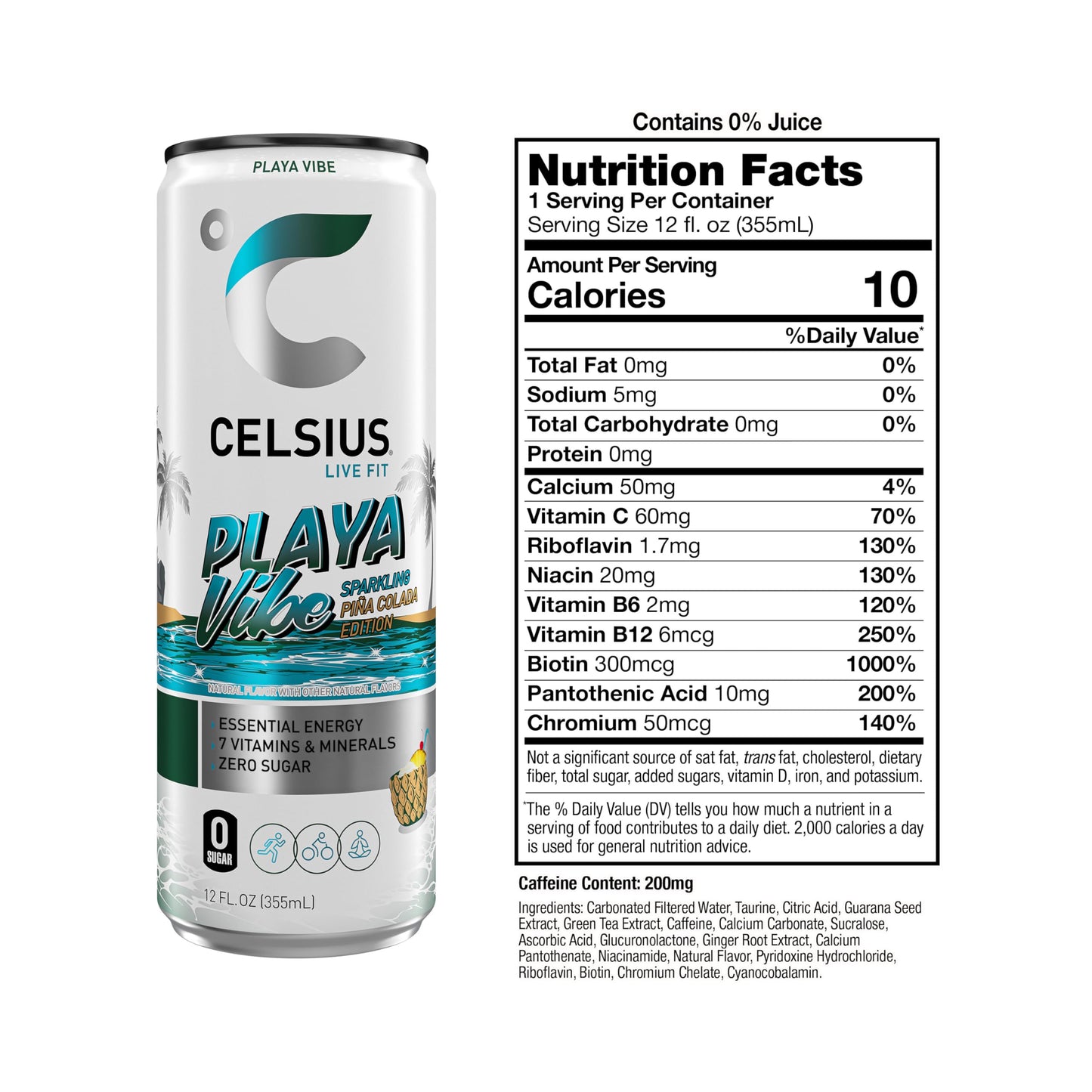 CELSIUS Sparkling Pina Colada Energy Drink, Sugar Free, 12 Fl Oz (Pack of 12)