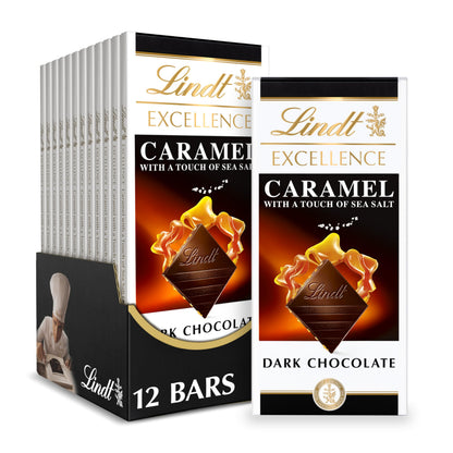 Lindt EXCELLENCE Caramel Sea Salt Dark Chocolate Bar, Dark Chocolate Candy with Pieces of Caramel and Sea Salt Crystals, 3.5 oz.