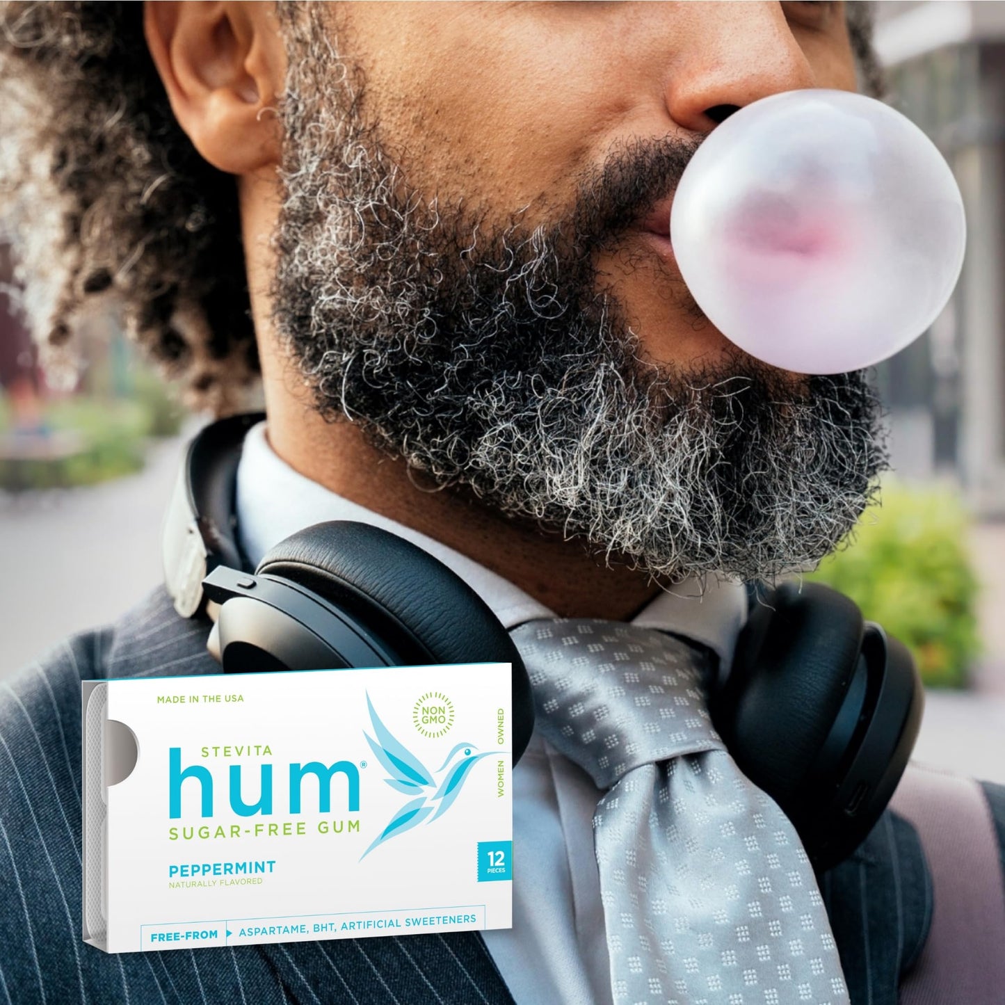 Stevita Hum, Peppermint - Sugar-Free Gum - 12 Pieces, Pack Of 12 - Supports Oral Health - Non-Gmo, Vegetarian, Keto, Gluten Free