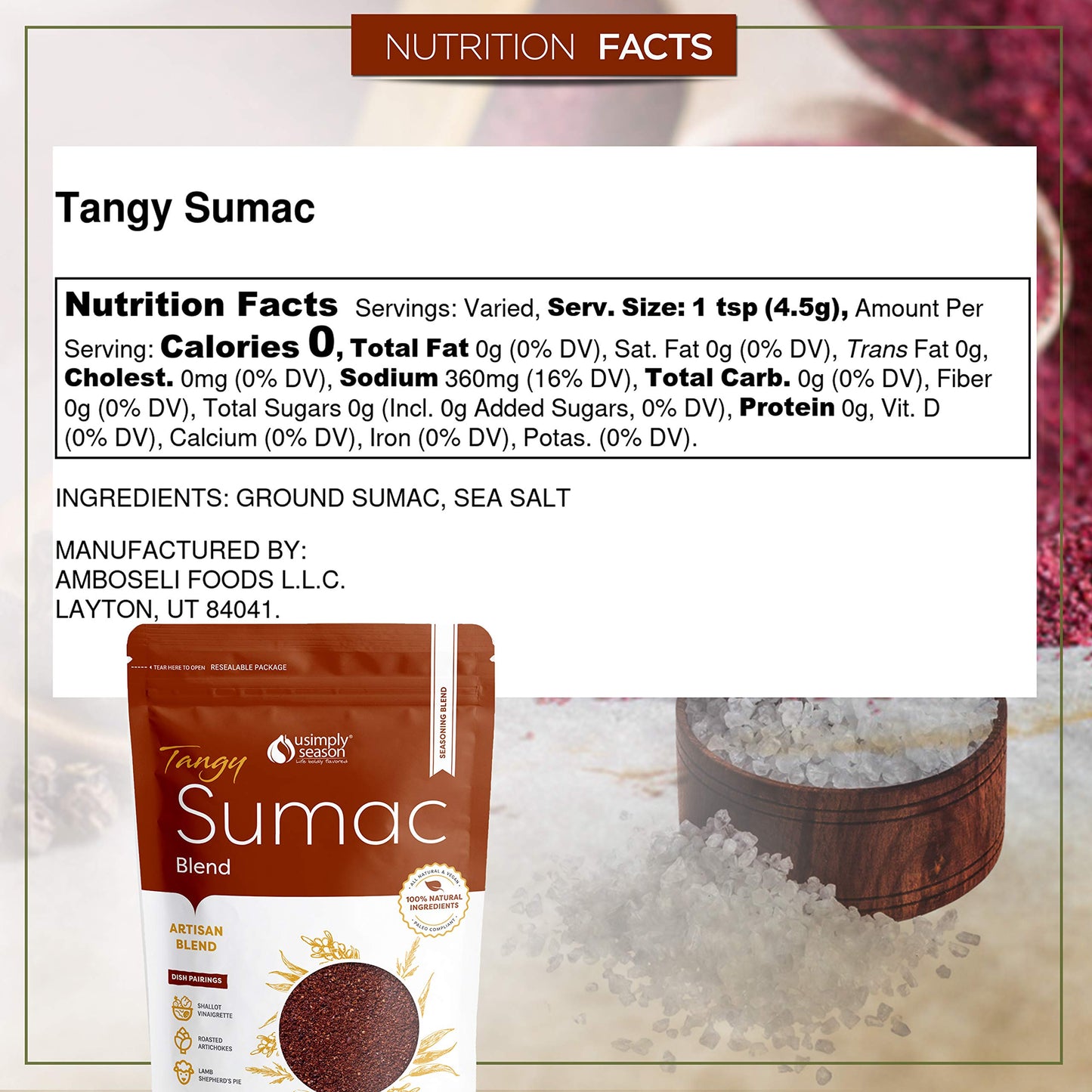 Usimplyseason Sumac Spice (Tangy Powder, 8 Ounce)