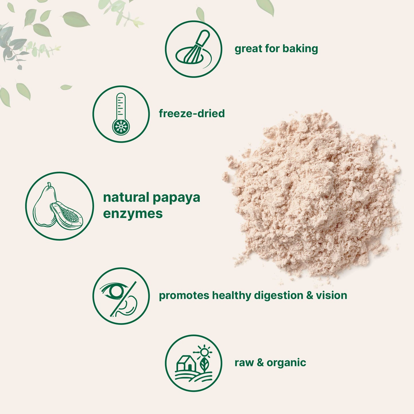 Organic Papaya Powder, 8Oz | 100% Natural Fruit Powder | Freeze-Dried Papayas Source | No Sugar & Additives | Great Flavor For D