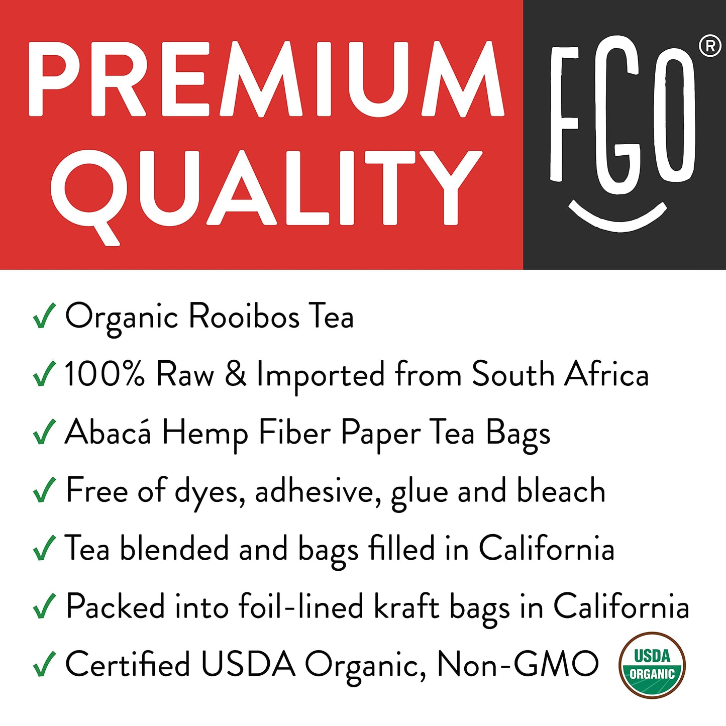FGO Organic Rooibos Tea  Eco-Conscious Tea Bags  100 Count  Packaging May Vary (Pack of 1)